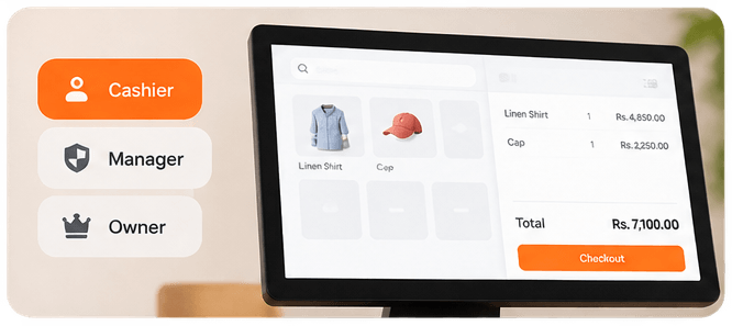 Cashier, manager and owner access on a POS screen